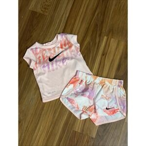 Nike Dri-Fit Baby Girls 6 Months Swoosh Pink Logo Shorts Shirt Outfit